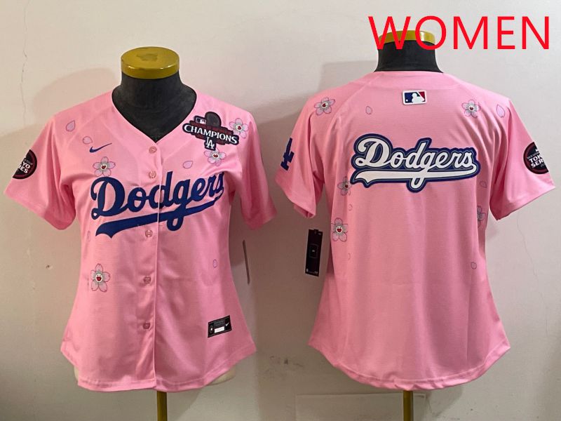 Women Los Angeles Dodgers Blank Pink Sakura Edition 2025 Nike MLB Jersey style 14->women mlb jersey->Women Jersey